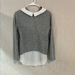 Atmosphere Gray Long Sleeve Top with White Polka Dot Collar Size 6